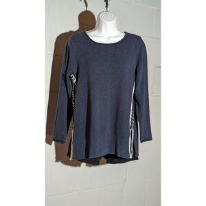 Nic+Zoe Knit Top Long Sleeve Blue Lace Up Relaxed Fit Pullover Sweatshirt Large